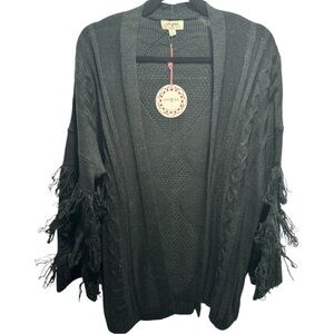 NWT Umgee Black Fringed Cardigan Size Medium (Oversized)